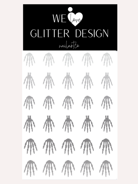 Skeleton Hand Nail Decal | Silver Shimmer (CHOOSE LENGTH)