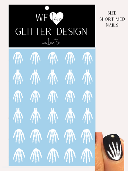 Skeleton Hand Nail Decal | White (CHOOSE LENGTH)