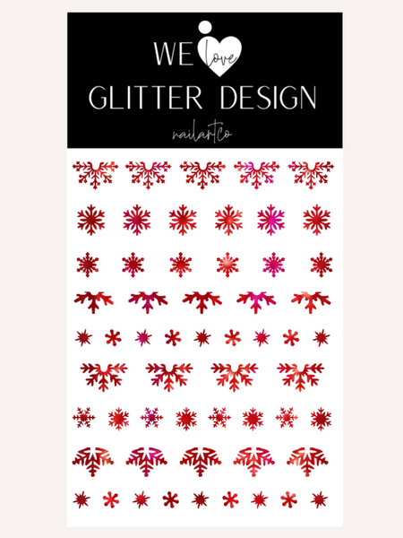 Snowflake Variety (Design 2) Nail Decal | Holo Sparkle // Red