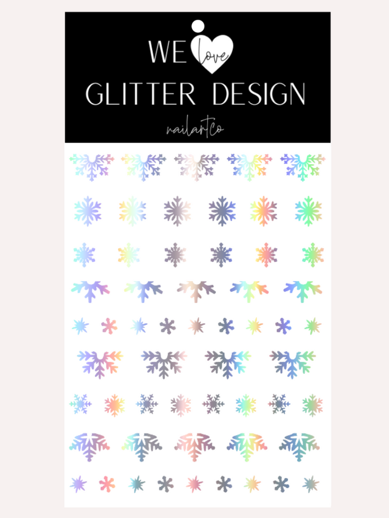 Snowflake Variety (Design 2) Nail Decal | Holographic Rainbow // Silver