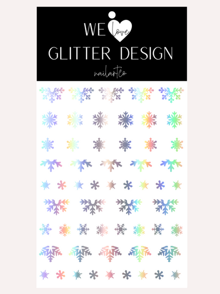 Snowflake Variety (Design 2) Nail Decal | Holographic Rainbow // Silver