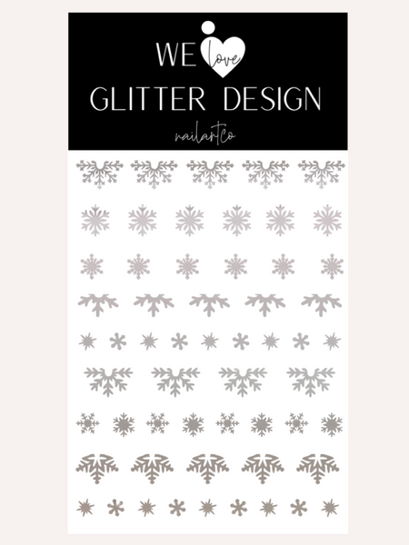 Snowflake Variety (Design 2) Nail Decal | Chrome // Silver