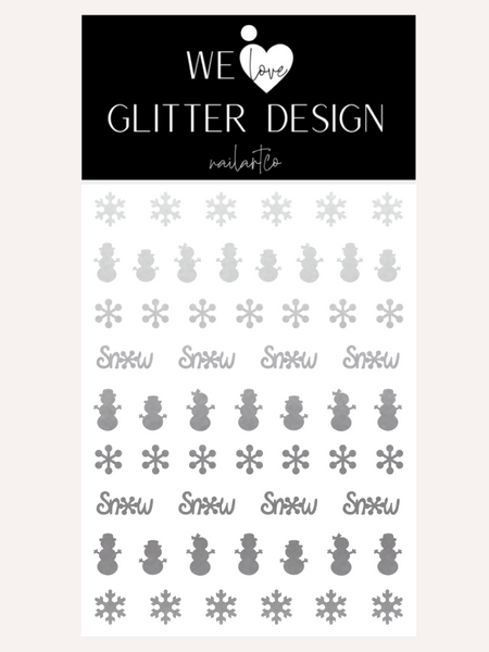 Winter Snowman Nail Decal | Silver Shimmer