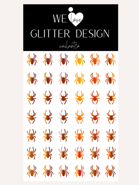 Spiders Large Nail Decal | Holographic Rainbow // Orange
