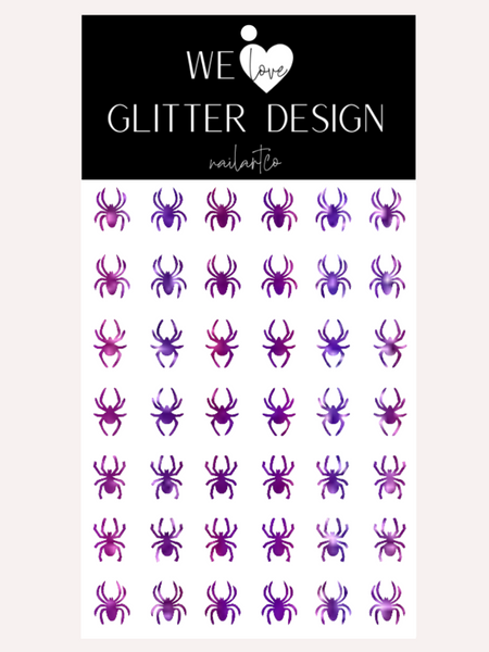 Spiders Large Nail Decal | Holographic Sparkle // Purple