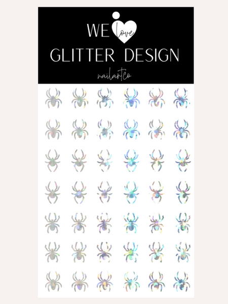 Spiders Large Nail Decal | Holographic Sparkle // Silver