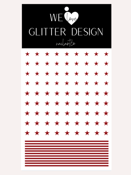 Small Stars & Stripes Nail Decal | Dark Red