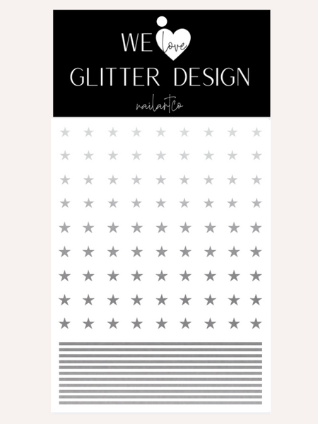 Small Stars & Stripes Nail Decal | Silver Shimmer