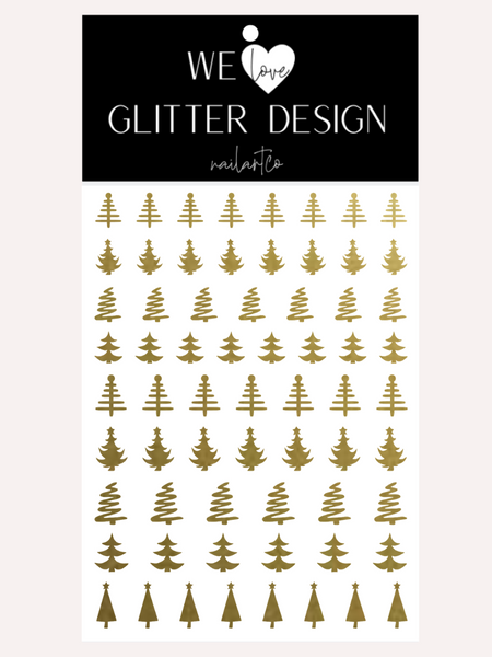 Christmas Tree Nail Decal | Gold Shimmer