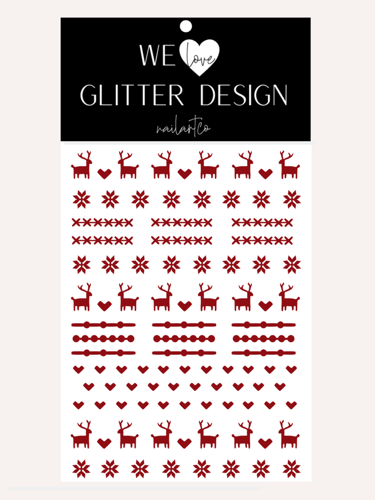 Ugly Sweater DEER DESIGN 1 Nail Decal | Dark Red