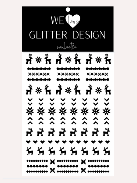 Ugly Sweater DEER DESIGN 2 Nail Decal | Black