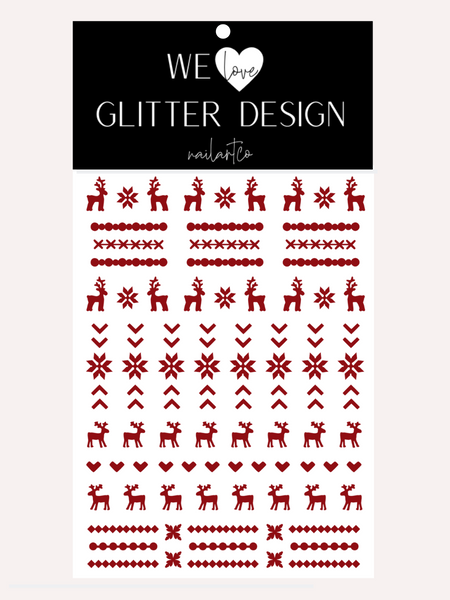 Ugly Sweater DEER DESIGN 2 Nail Decal | Dark Red