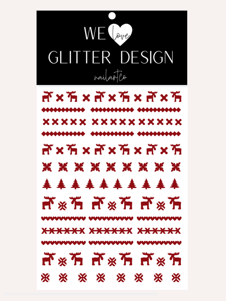 Ugly Sweater MOOSE DESIGN 1 Nail Decal | Dark Red