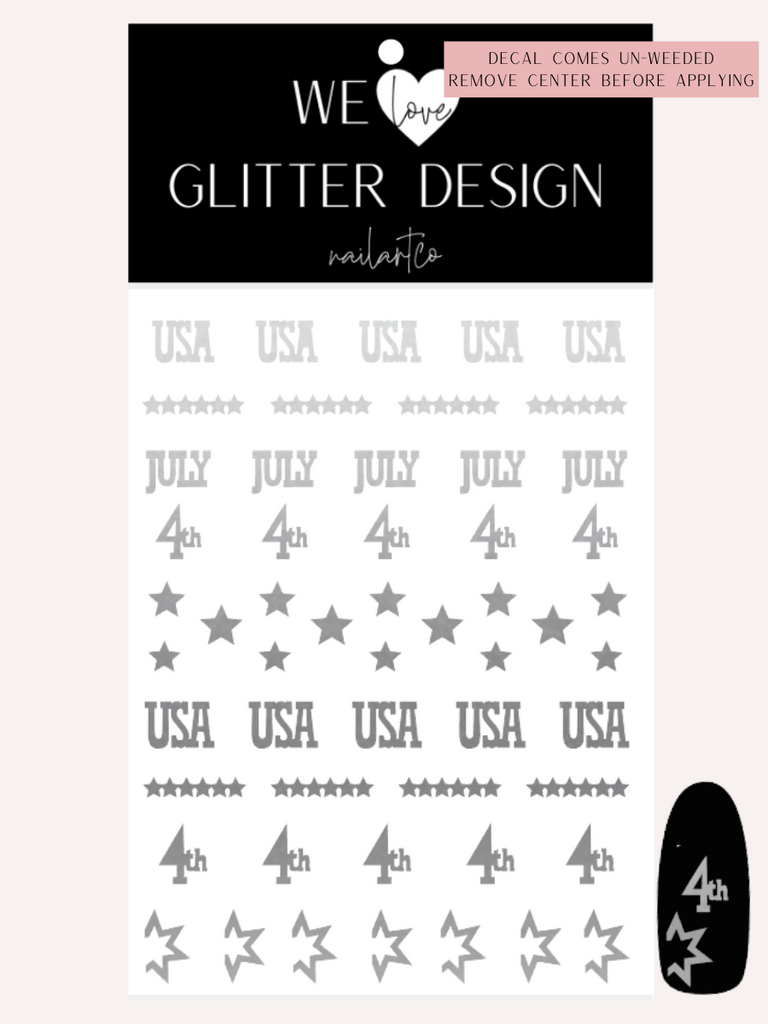 4th of July Nail Decal | Silver Shimmer