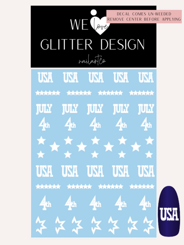 4th of July Nail Decal | White