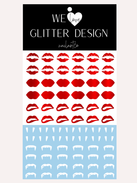 Vampire Lips & Teeth Nail Decal | Chrome // Red