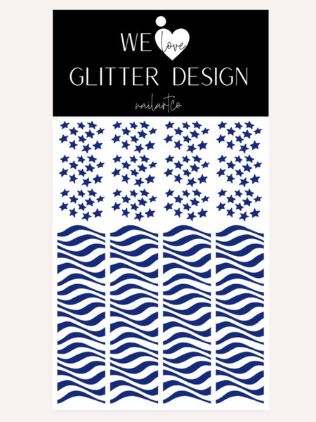 Stars & Wavy Stripes Nail Decal | Cobalt Blue