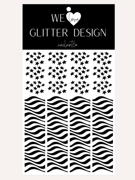 Stars & Wavy Stripes Nail Decal | Black