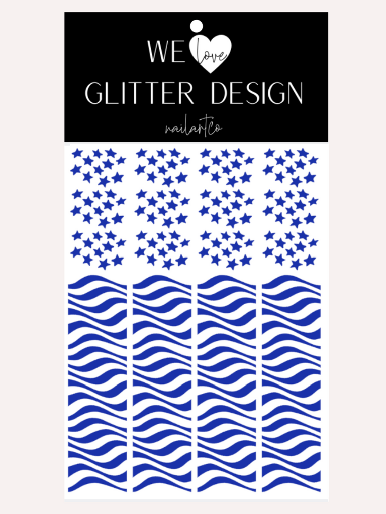 Stars & Wavy Stripes Nail Decal | Brilliant Blue