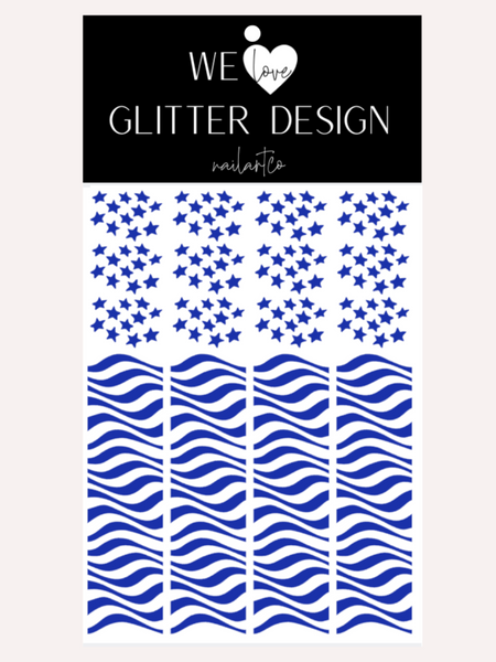 Stars & Wavy Stripes Nail Decal | Brilliant Blue
