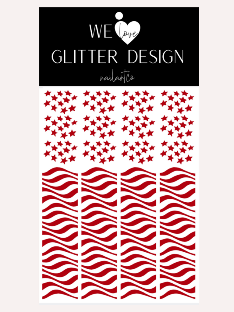 Stars & Wavy Stripes Nail Decal | Dark Red
