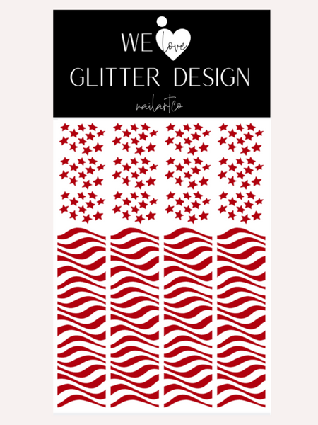 Stars & Wavy Stripes Nail Decal | Dark Red