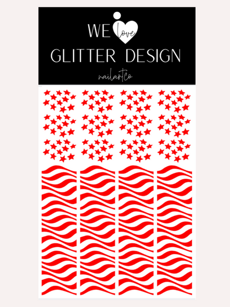 Stars & Wavy Stripes Nail Decal | Red