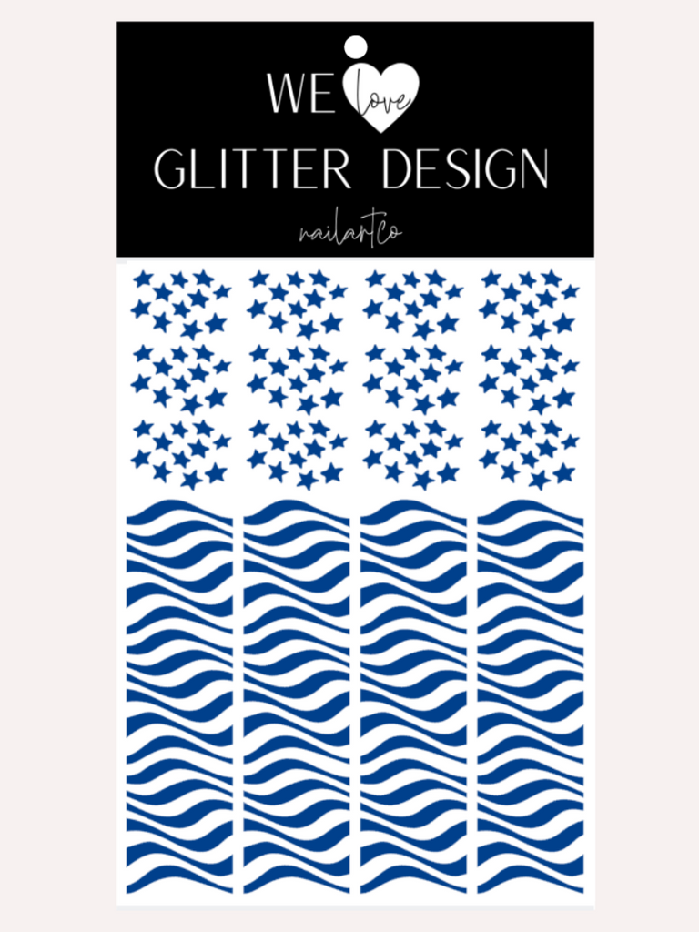 Stars & Wavy Stripes Nail Decal | Blue