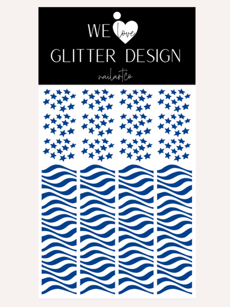 Stars & Wavy Stripes Nail Decal | Blue