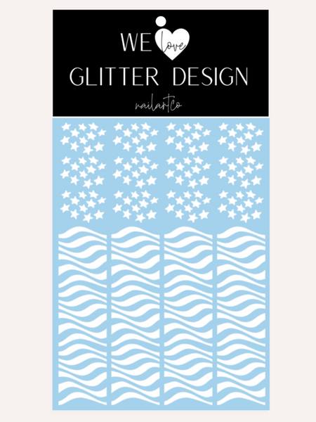 Stars & Wavy Stripes Nail Decal | White