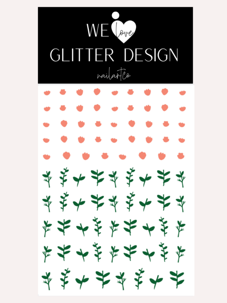 Wildflowers Nail Decal | Coral & Green