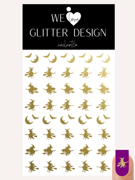 Flying Witches Nail Decal | Gold Shimmer
