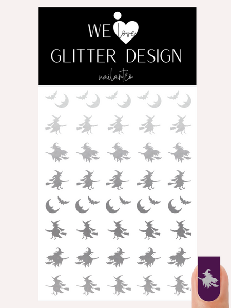 Flying Witches Nail Decal | Silver Shimmer