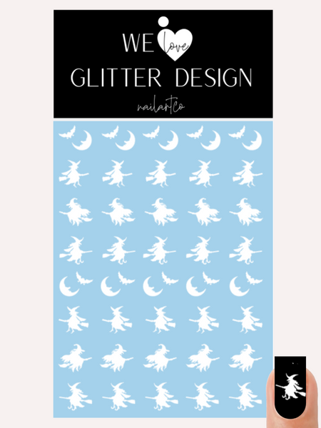 Flying Witches Nail Decal | White