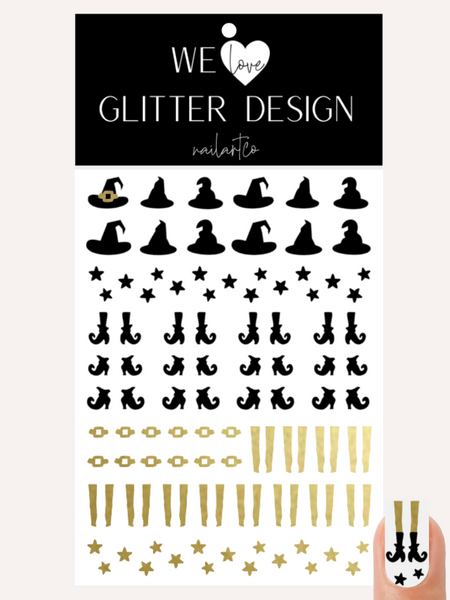 Witch Hat & Shoes Nail Decal | Gold Shimmer