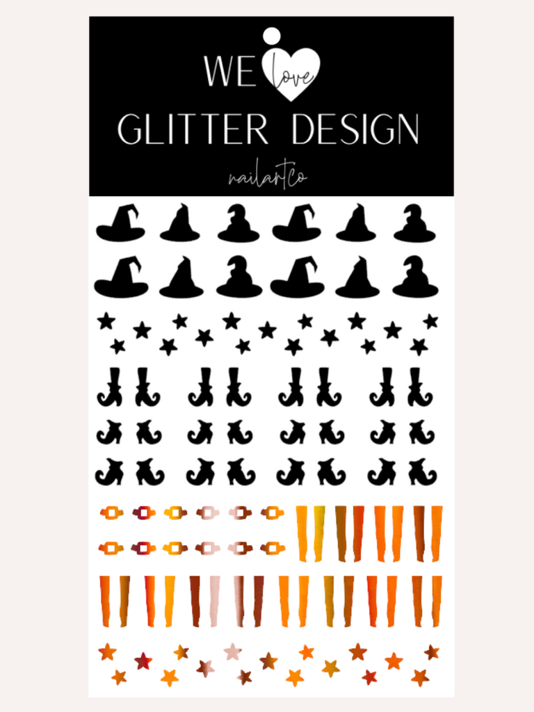 Witch Hat & Shoes Nail Decal | Holographic Rainbow // Orange