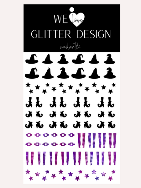 Witch Hat & Shoes Nail Decal | Holographic Sparkle // Purple