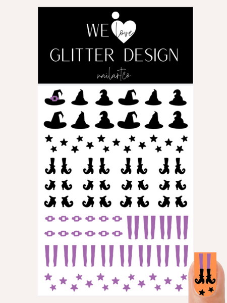 Witch Hat & Shoes Nail Decal | Lavender