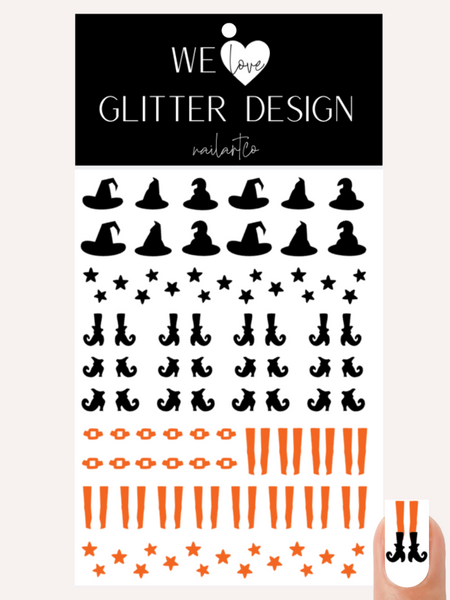 Witch Hat & Shoes Nail Decal | Orange
