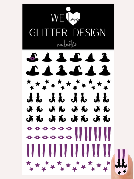 Witch Hat & Shoes Nail Decal | Violet